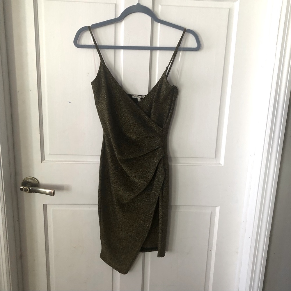 Gold body con bandage mini dress spaghetti strap